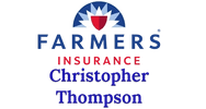 A farmers insurance logo with the name of christopher thompson.