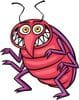 A cartoon of a pink bug with big eyes.